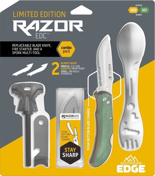 Outdoor Edge Combo Pack with 3" Razor Carry, Spork, Striker
