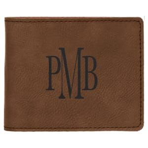 4 1/2" x 3 1/2" Dark Brown Laserable Leatherette Bifold Wallet
