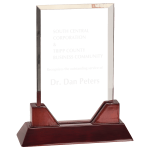 SKU: PTA22 - 8 3/4" Rectangle Prestige Acrylic with Rosewood Piano Finish Base