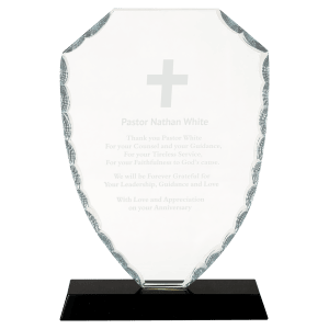 SKU: FC43 - 8 1/4" Shield Facet Glass on Black Base