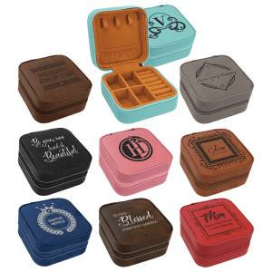 4" X 4" Laserable Leatherette Travel Jewelry Box with Tan Lining Sample Set