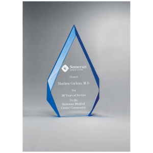 SKU: A6749 - 6 1/4" x 8 7/8" Flame Series Clear Freestanding Acrylic with Blue Accented Bevels