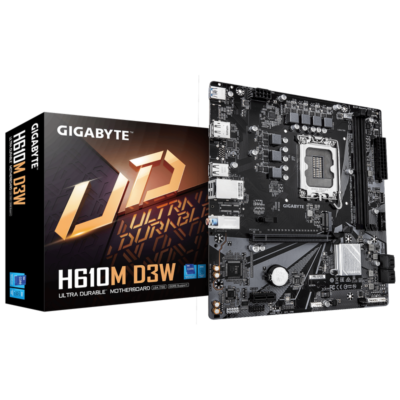 PLACA BASE GIGABYTE H610M D3W – Rendimiento DDR5 para Intel 12ª, 13ª y 14ª Gen | M-ATX, PCIe 4.0, M.2 NVMe, LAN 1GbE