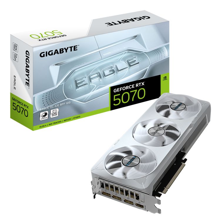 ❄️🦅 Tarjeta Gráfica GIGABYTE GeForce RTX 5070 EAGLE OC ICE SFF 12GB – GDDR7, WINDFORCE y PCIe 5.0