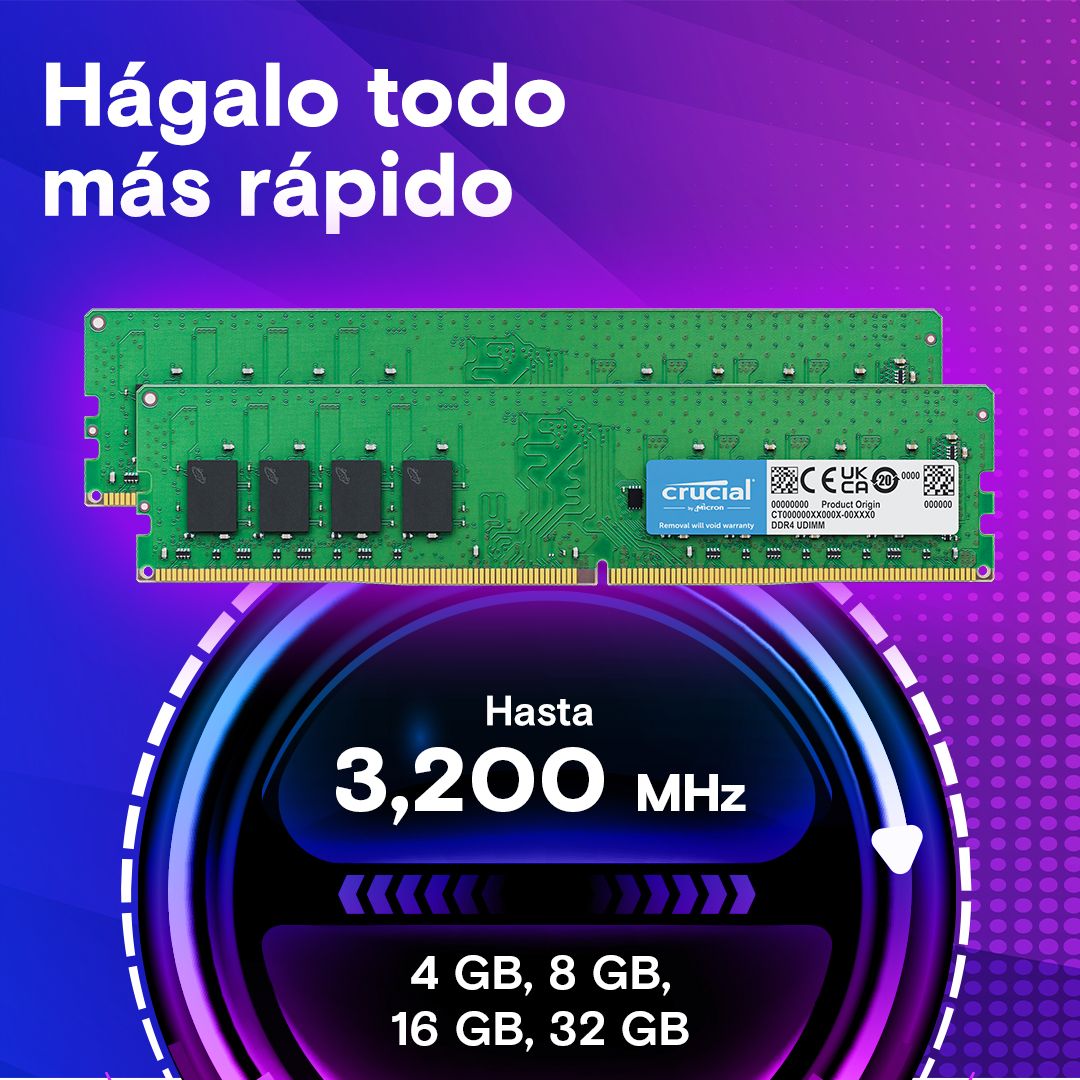 Memoria RAM DDR4 Crucial 8GB 3200MHz – Rendimiento básico y fiable para tu PC