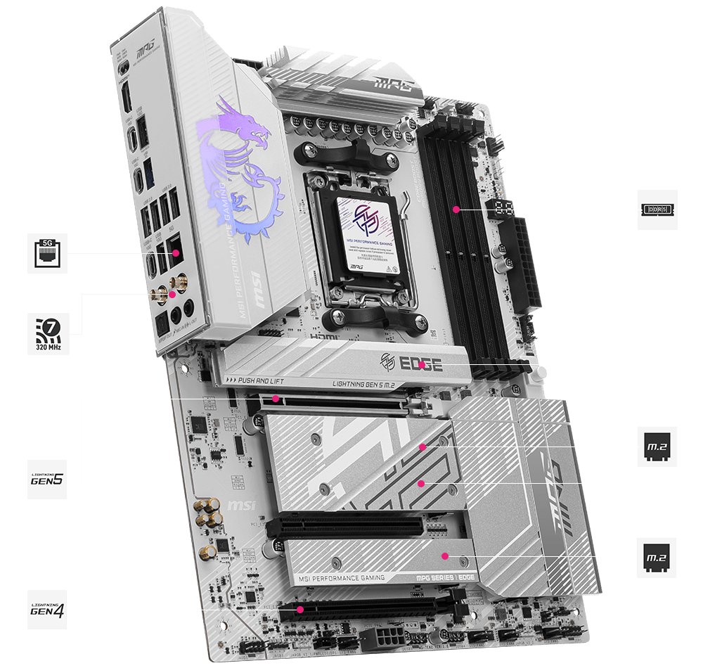 PLACA BASE MSI MPG B850 EDGE TI WIFI PCI-E x16 Gen5, M.2 Gen5