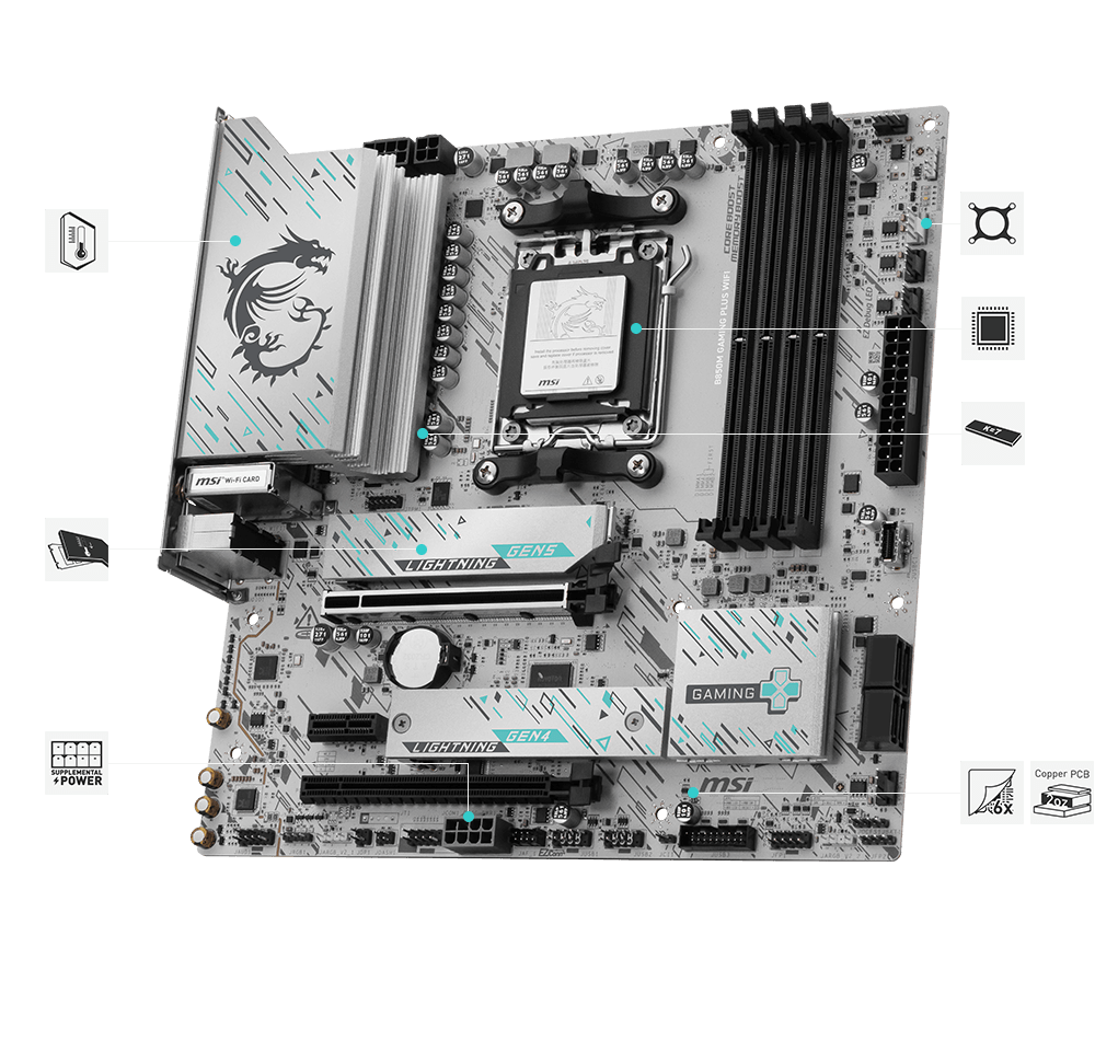 PLACA BASE MSI B850M GAMING PLUS WIFI 6E PCI-E x16 Gen5, M.2 Gen5