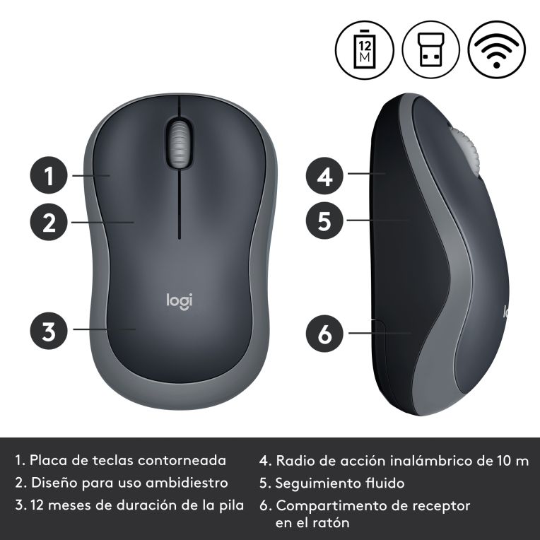 ⚡ Logitech M185 Gris | Ratón Inalámbrico Compacto, Duradero y Profesional