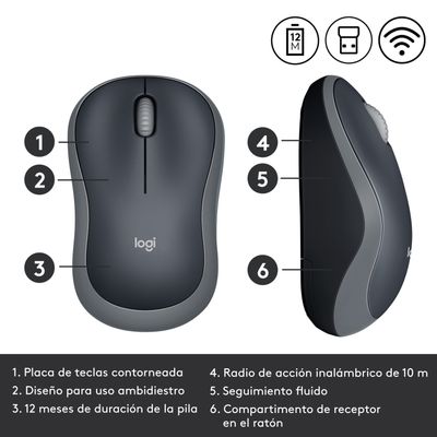 ⚡ Logitech M185 Gris | Ratón Inalámbrico Compacto, Duradero y Profesional