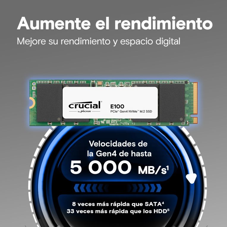 ⚡ SSD Crucial 2TB E100 NVMe PCIe 4.0 x4 | Velocidad Gen4 Extrema