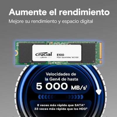 ⚡ SSD Crucial 2TB E100 NVMe PCIe 4.0 x4 | Velocidad Gen4 Extrema