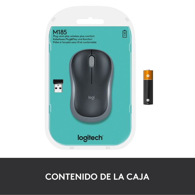 RATON LOGITECH M185 NEGRO GRIS RF INALAMBRICO PILAS