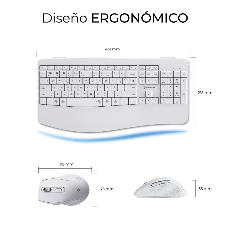 COMBO TECLADO RATON SUBBLIM PROWAVE ERGO INALAMBRICO BLANCO