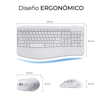 COMBO TECLADO RATON SUBBLIM PROWAVE ERGO INALAMBRICO BLANCO