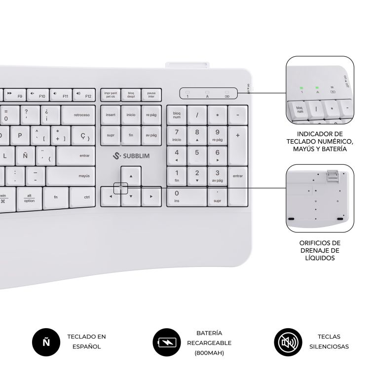 COMBO TECLADO RATON SUBBLIM PROWAVE ERGO INALAMBRICO BLANCO