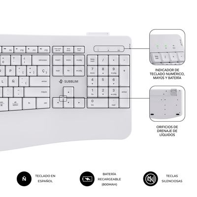 COMBO TECLADO RATON SUBBLIM PROWAVE ERGO INALAMBRICO BLANCO