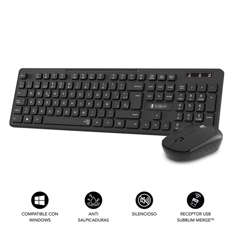 COMBO TECLADO RATON SUBBLIM BUSINESS SLIM SILENCIOSO RF INALAMBRICO NEGRO