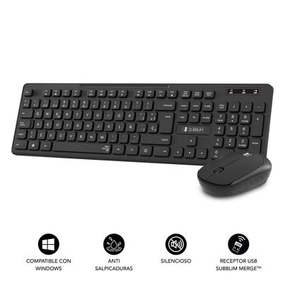 COMBO TECLADO RATON SUBBLIM BUSINESS SLIM SILENCIOSO RF INALAMBRICO NEGRO