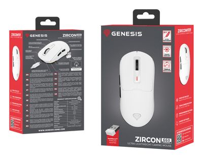 RATON GAMING GENESIS ZIRCON 660 WIRELESS/CABLE/BT 12000 DPI BLANCO ULTRALIVIANO