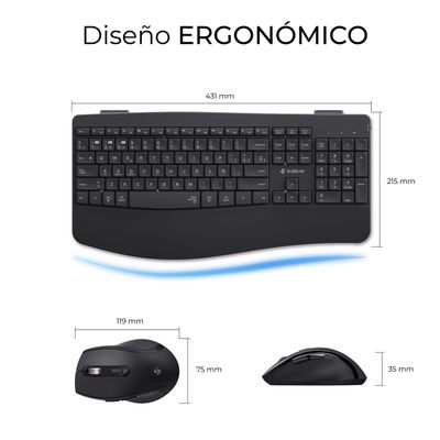 COMBO TECLADO RATON SUBBLIM PROWAVE ERGO INALAMBRICO NEGRO