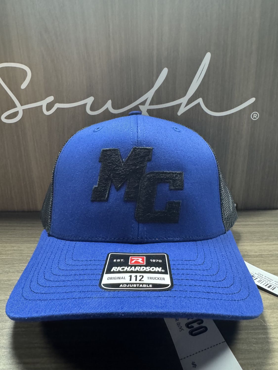 Macon County &quot;MC&quot; Hats, Color: Blue/Black - Large Black MC