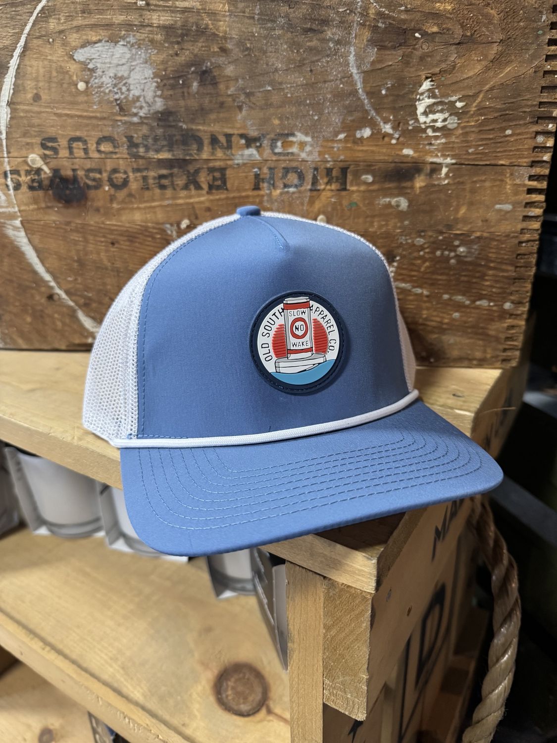 No Wake Patch - Trucker Hat, Color: Ocean Blue / White