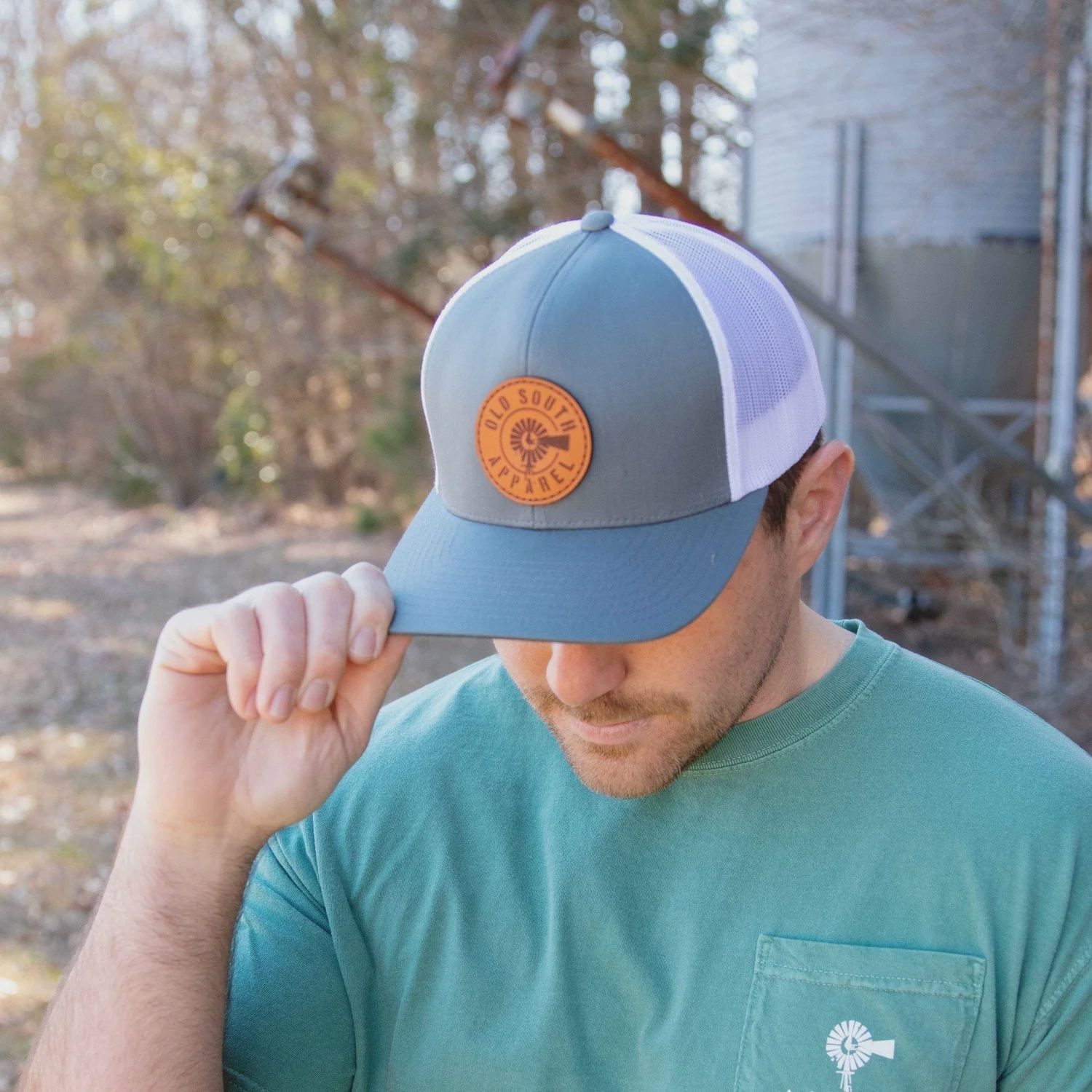 Windmill Leather Patch - Trucker Hat - Graphite/White