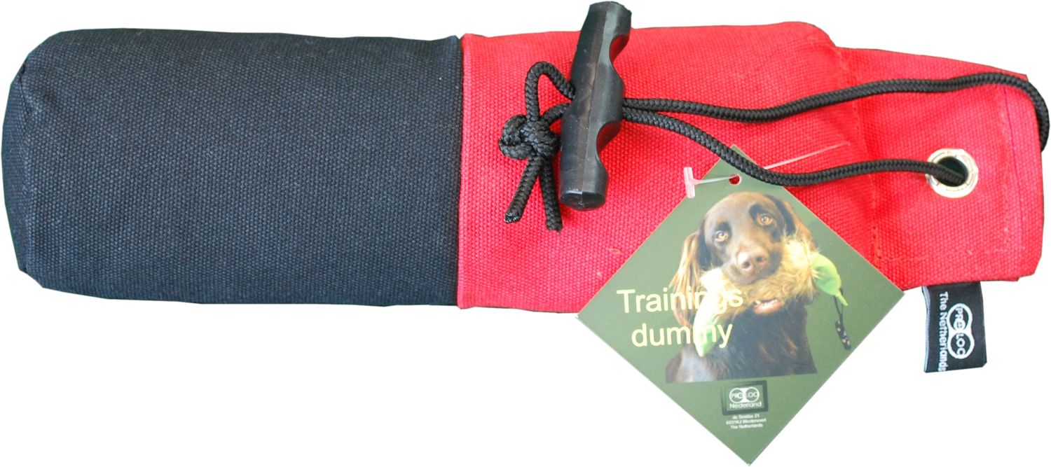 Hondendummy universeel 500grams rood-zwart. Canvas/ granulaat vulling incl. werpkoord