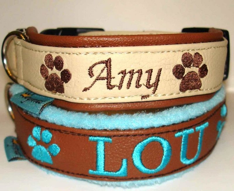 Hundehalsband aus Lederimitat mit Bestickung mit/ohne Polsterung Hundehalsband aus Lederimitat mit Bestickung mit/ohne Polsterung