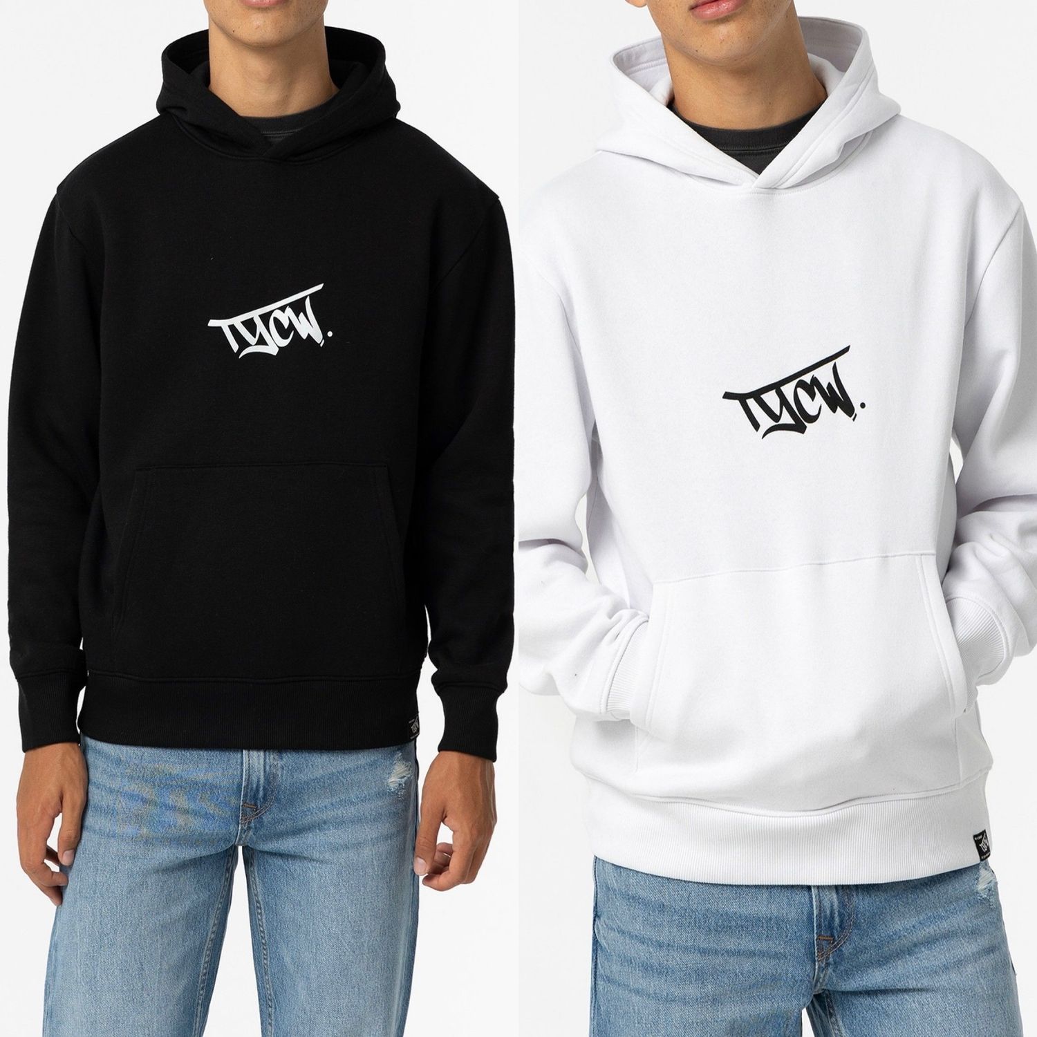 Tiffosi Hoodie Albert – Wit &amp; Zwart met Frontprint