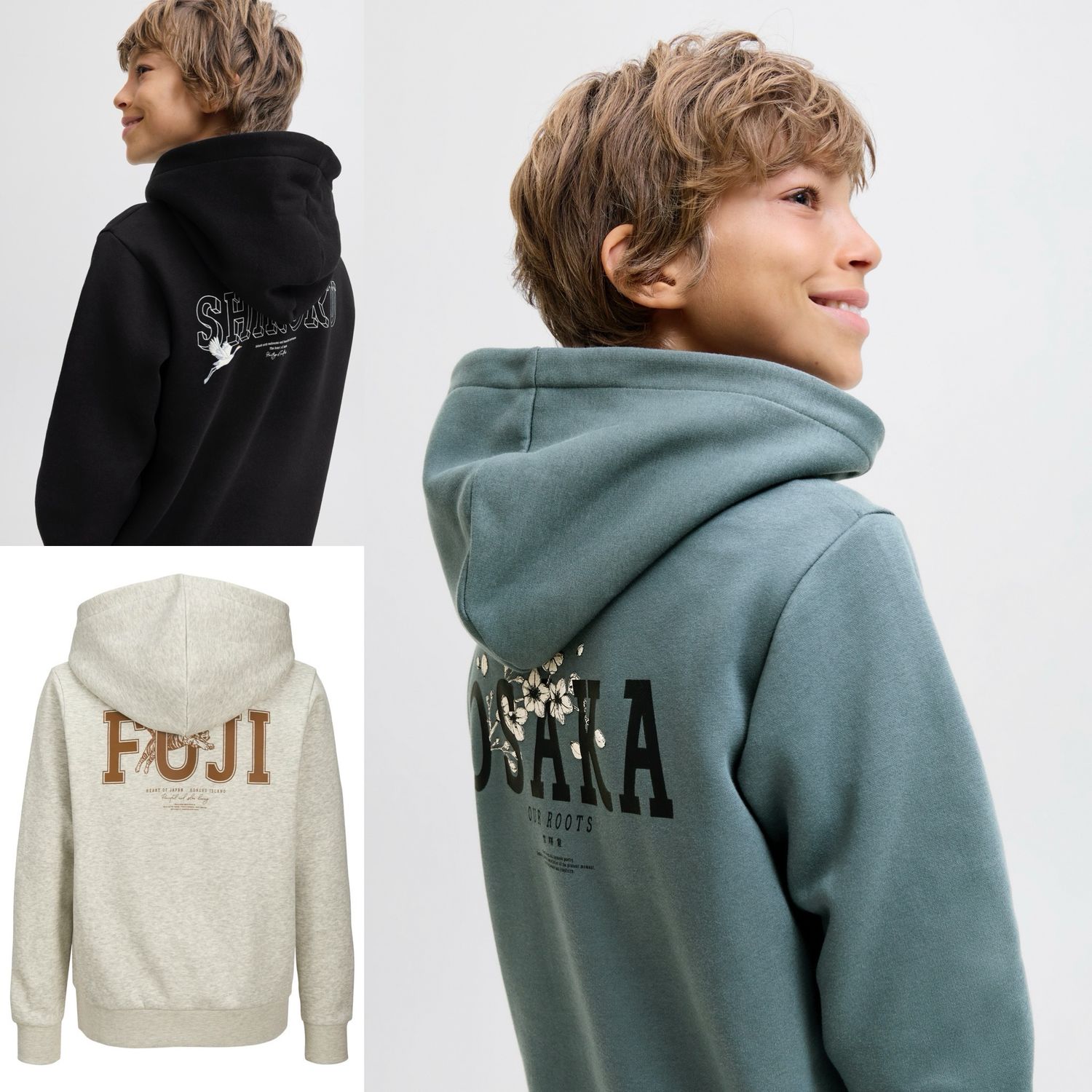 Hoody mét backprint JACK &amp; JONES Junior JJKENJI SWEAT HOOD