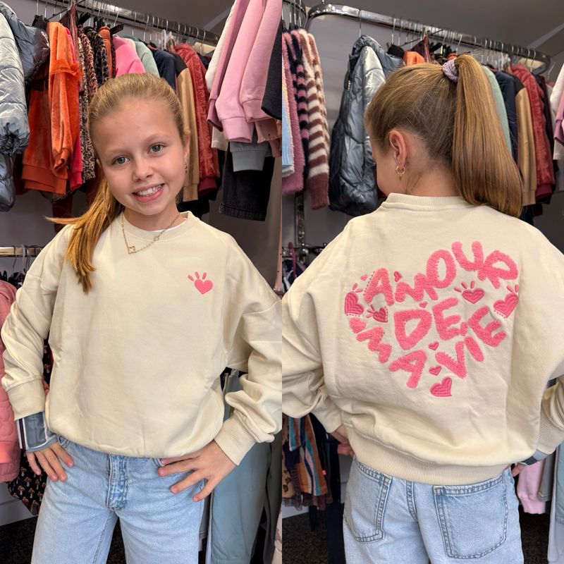 Sweater Kids Only gewatteerd met backprint KOGTAMMIE