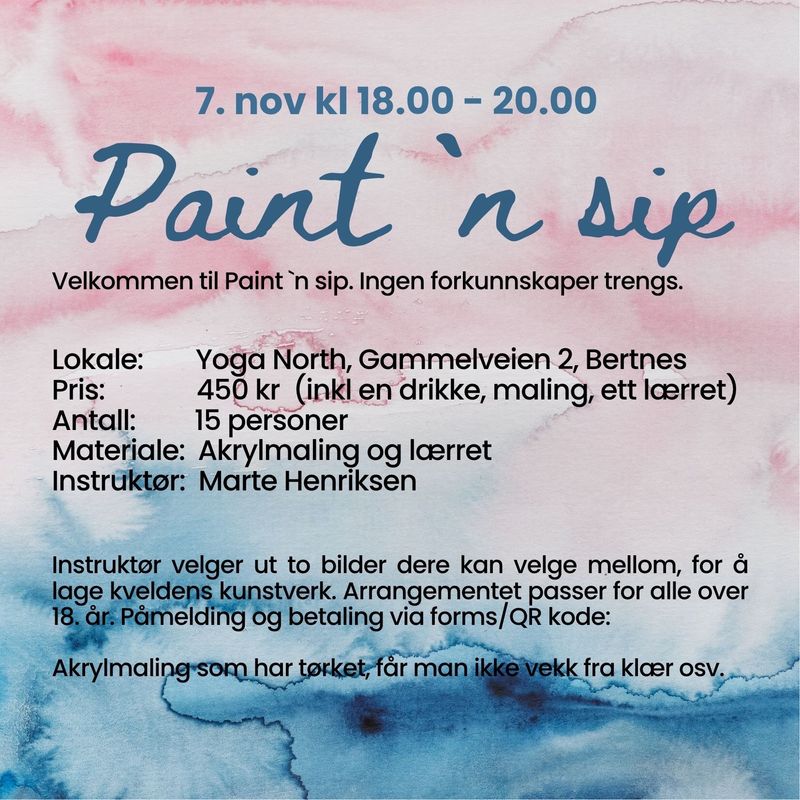 Paint&Sip Lørdag 7. November Kl. 1800-2000
