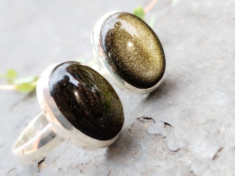Anillo de Obsidiana Plateada y Plta de ley