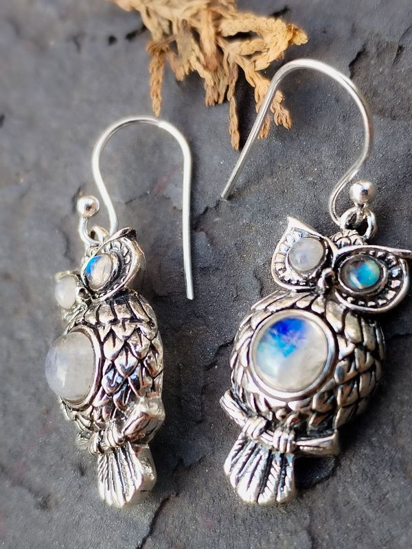 Pendientes Buho con Piedra Luna