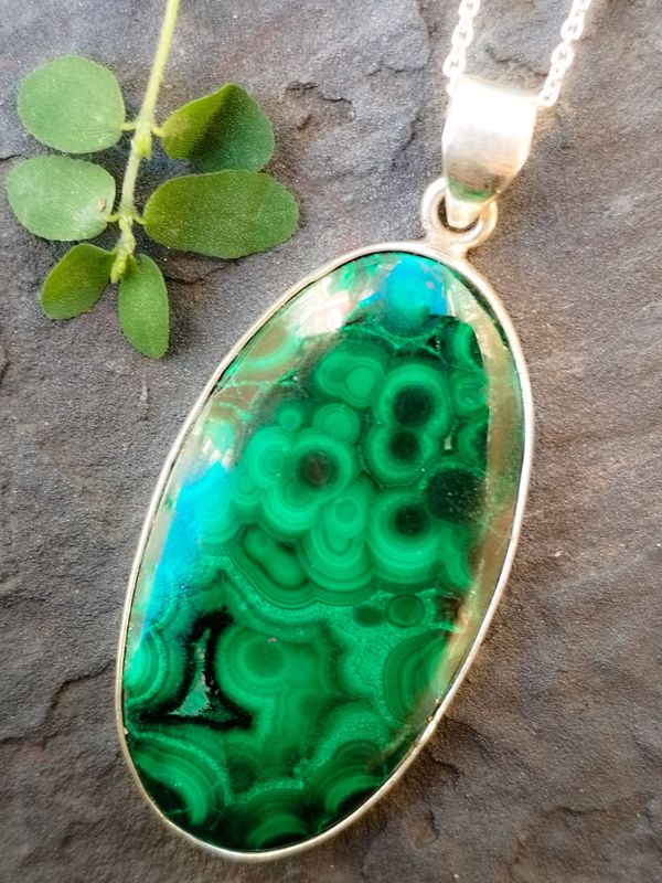 Colgante de Malaquita y plata de ley