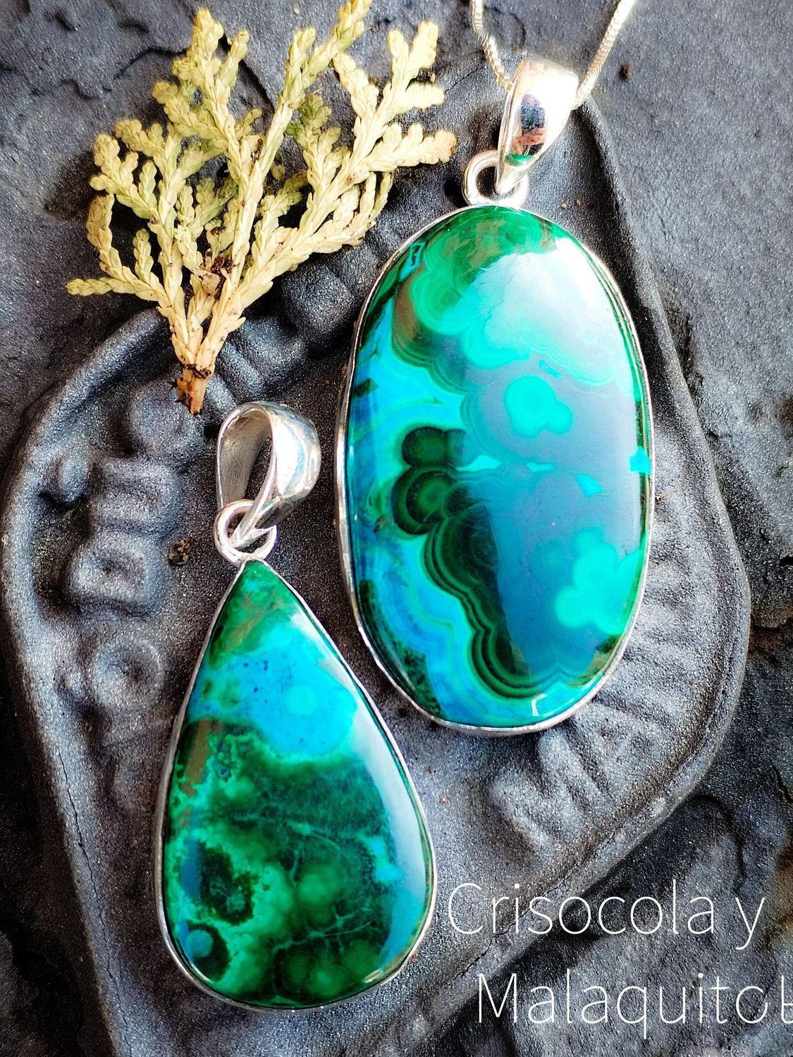 Malaquita y Crisocola, Plata de Ley. Colgante