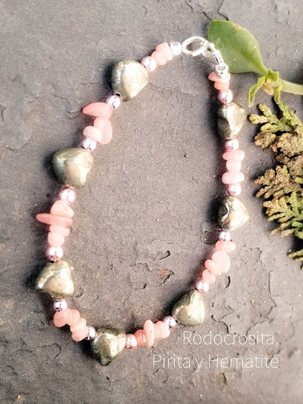 Pulsera de Rodocrosita, Pirita y plata de ley