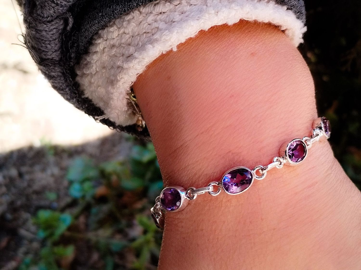 Pulsera de Amatista calidad AAA y Plata de ley