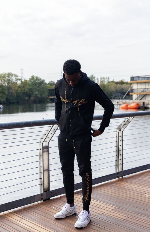 Black Zipper Print Tracksuit