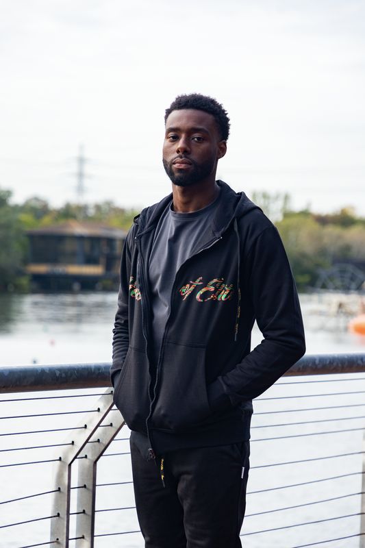 Black Zipper Print Tracksuit