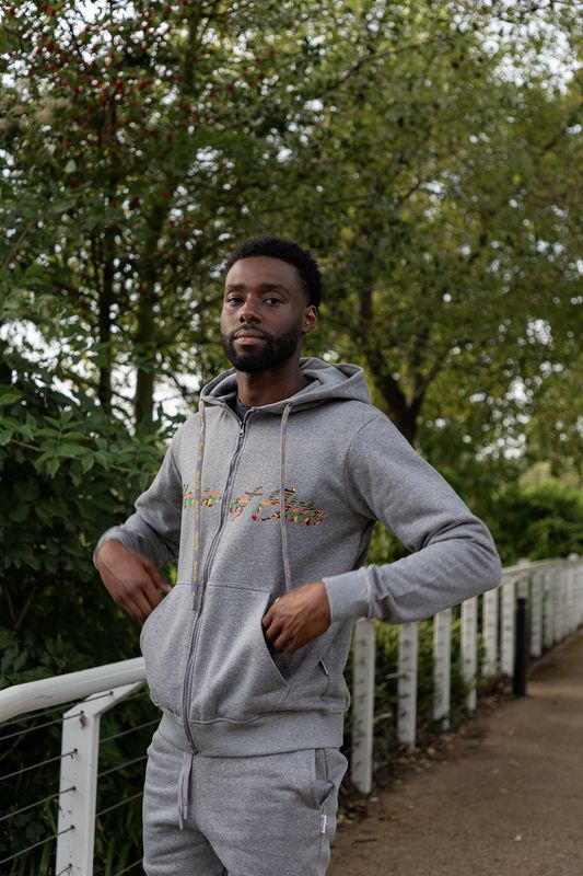 Grey Printed Tracksuit Hoodie