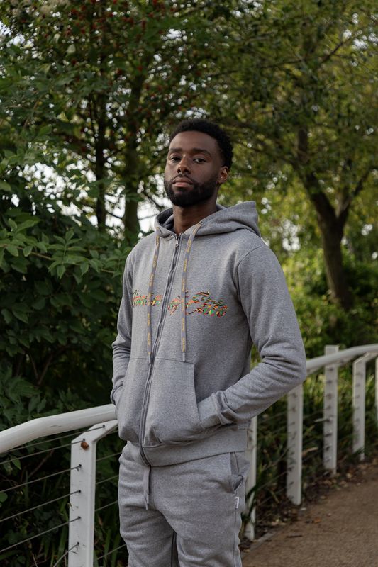 Grey Printed Tracksuit Hoodie