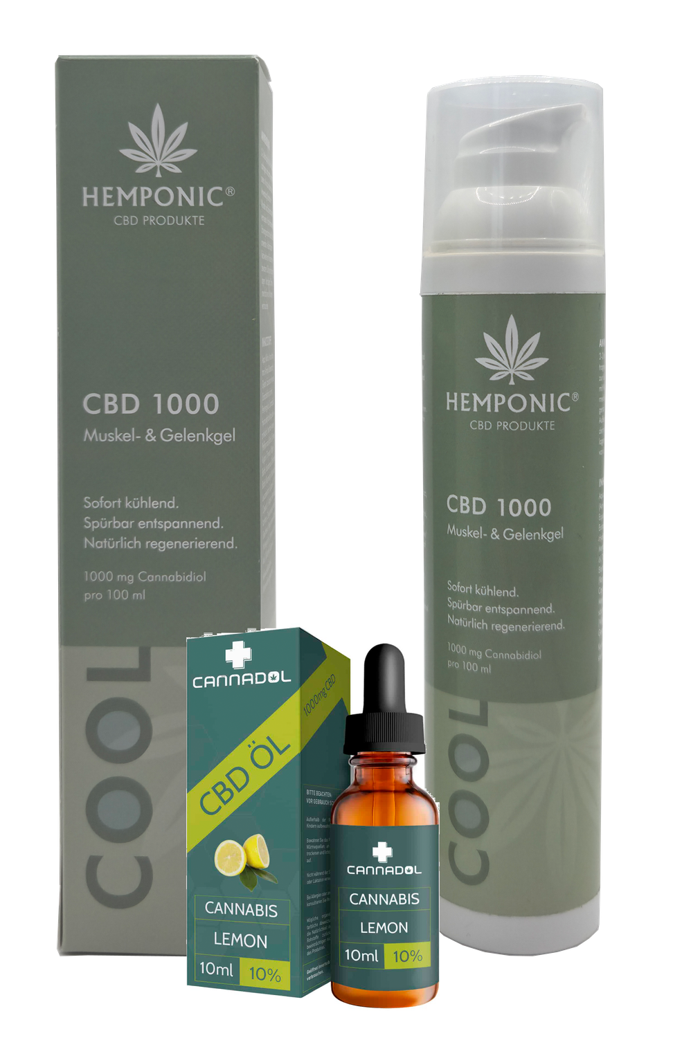 HEMPONIC CBD 1000 mg "Cool" Muskel- &amp; Gelenkgel &amp; Cannadol Lemmon - CBD Öl Vollspektrum 10% (10 ml)