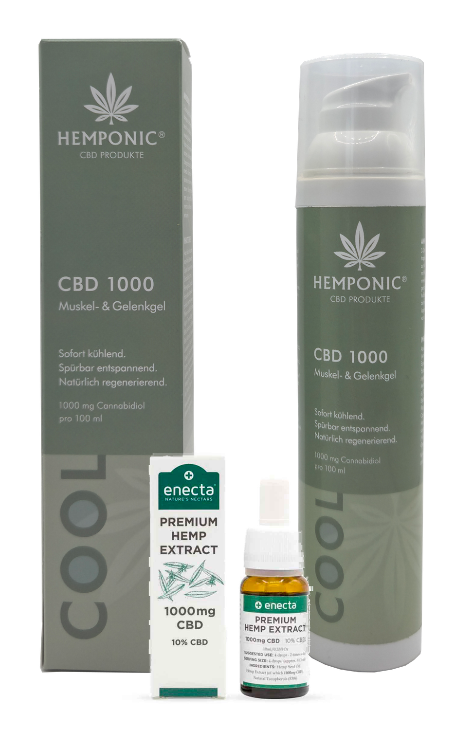 HEMPONIC CBD 1000 mg "Cool" Muskel- &amp; Gelenkgel &amp; Cannadol Enecta Premium Hemp Extract CBD Öl 10% – 10ml