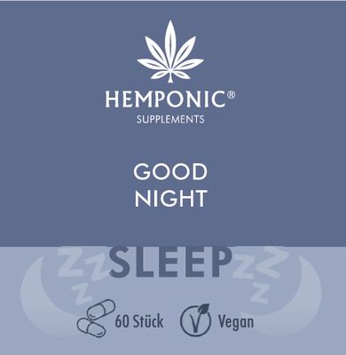 HEMPONIC "Good Night" Melatonin, L-Tryptophan, Ashwagandha, Magnesium - 60 Kapseln = 2 Monate