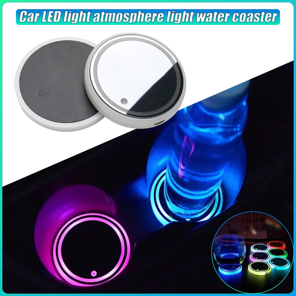 Universal Enhanced Coaster for Car Cup Holder Compatible With 7 Different LED Colors 3 Modes Interior Modified Atmosphere Lights
