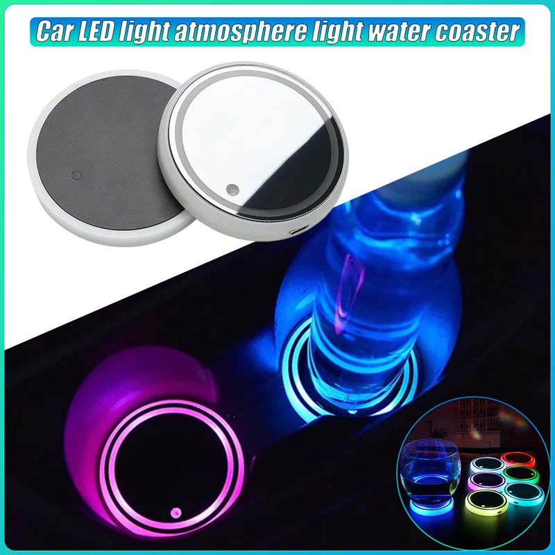 Universal Enhanced Coaster for Car Cup Holder Compatible With 7 Different LED Colors 3 Modes Interior Modified Atmosphere Lights