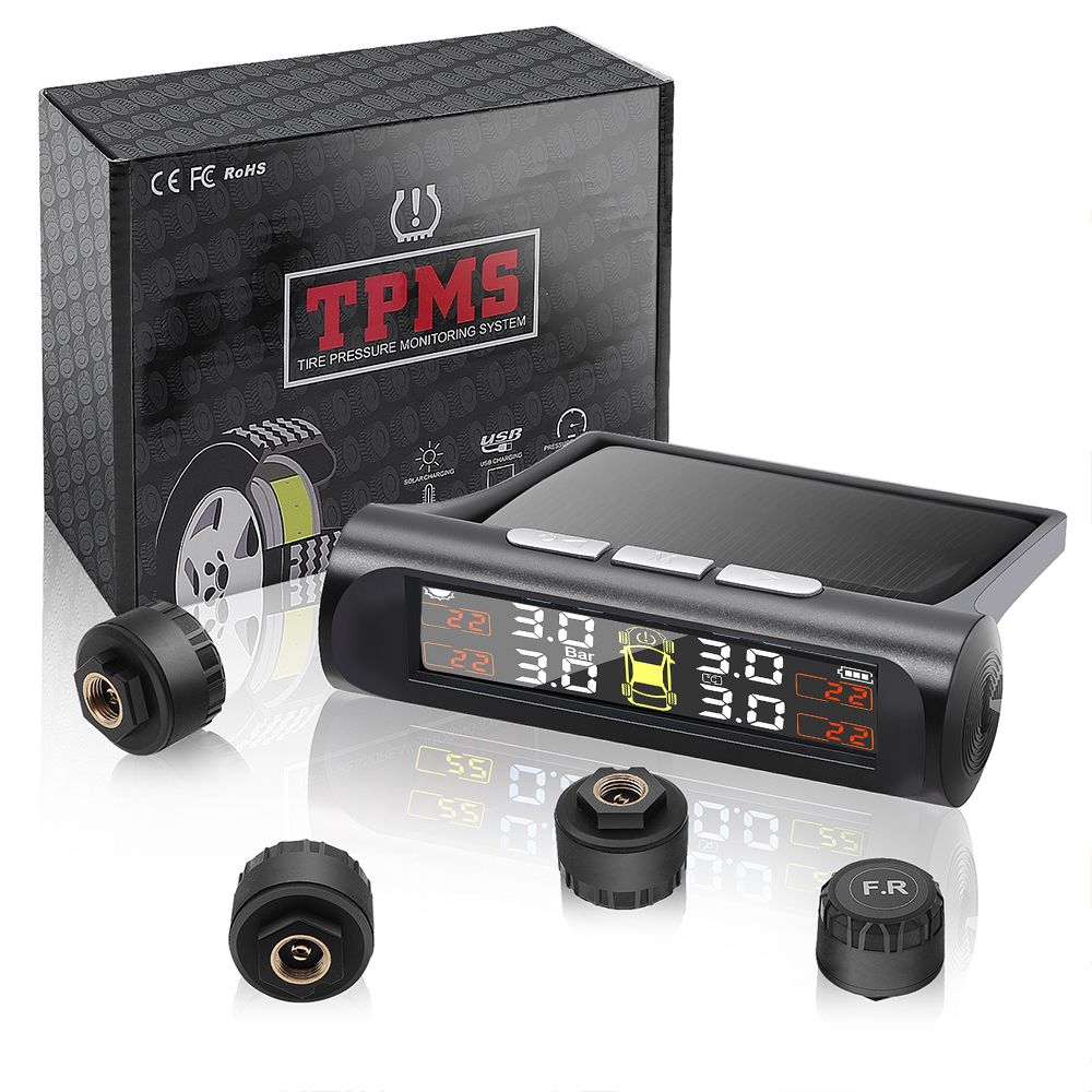 Tire Pressure Monitoring System With 4 TPMS sensor Solar Powered Digital LCD Display Auto Security Alarm Tire pressure sensor