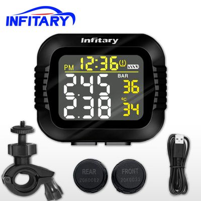Infitary Motorcycle TPMS Tire Pressure Monitoring System Big Wireless LCD Colorful Display Shift For Status Precise Digital Moto
